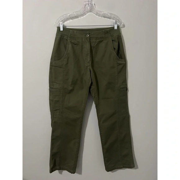 L.L. Bean Pants Women’s 10 Petite Green Cargo Cotton Stretch Canvas Classic Fit - Picture 2 of 13